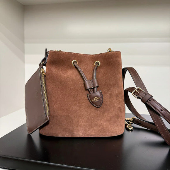 Coach Rowan Bucket Bag CCC78 suede/Im/Vintage Brown - Picture 1 of 8